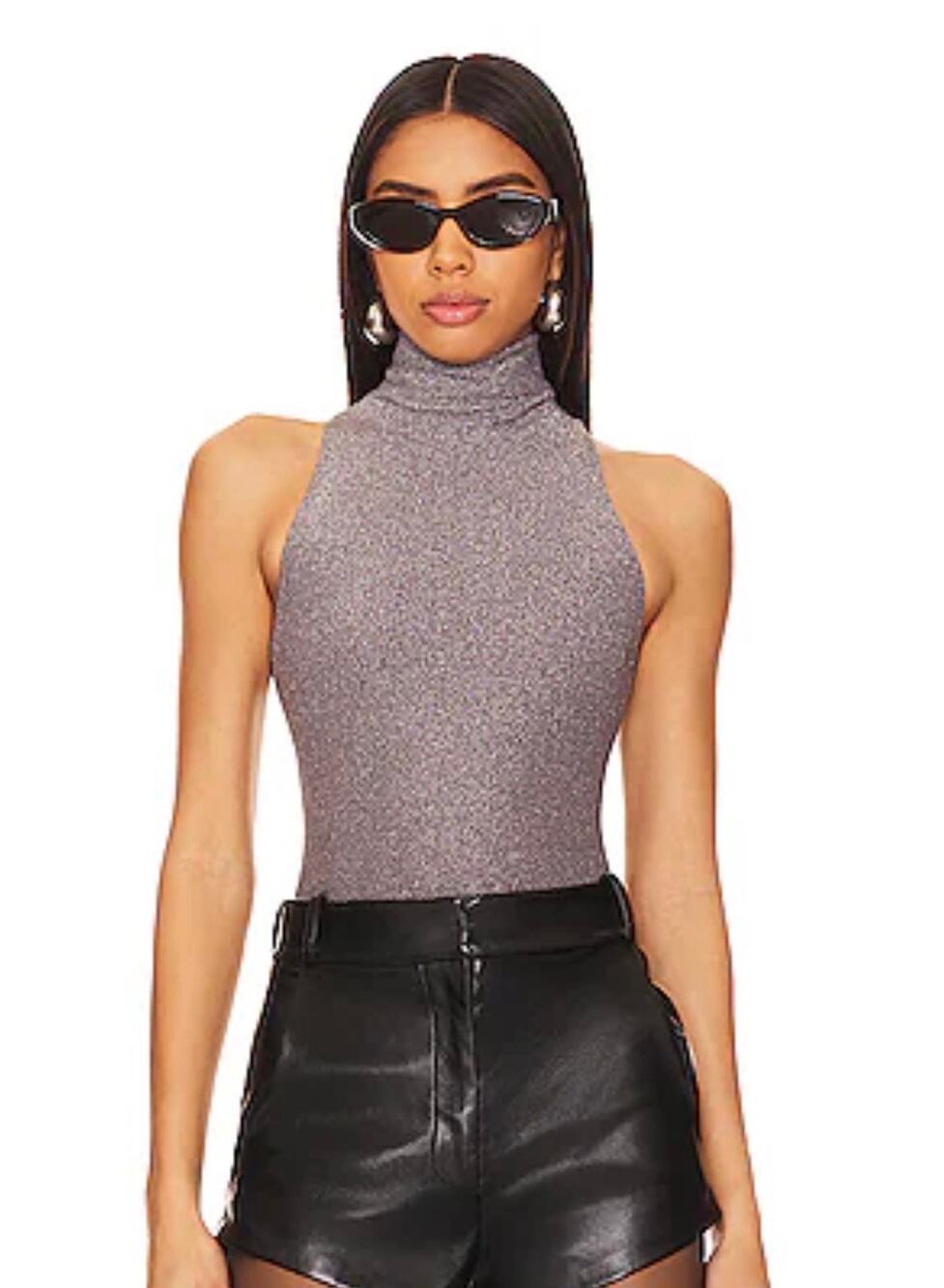 NWT Wolford Fading Shine Bodysuit Titanium Shine XS Metallic Turtleneck